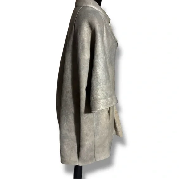 Hache Vintage Genuine Italian Leather Elegant Cream Women's Cape Coat - Picture 4 of 16
